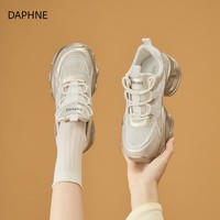 DAPHNE达芙妮厚底增高老爹鞋女2026春夏网面透气轻便薄款运动潮流休闲鞋 米金色 38