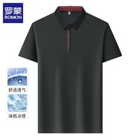 罗蒙（ROMON）冰丝短袖t恤男薄款翻领2025新款纯色商务休闲打底衫半袖上衣 高级灰 XL