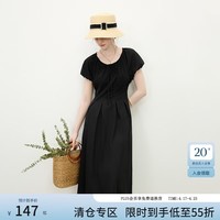 范思蓝恩韩系简约抽绳圆领连衣裙女2025夏新款中长款收腰裙2047 黑色 L