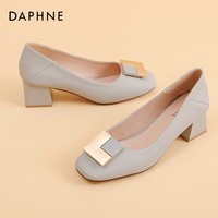 达芙妮单鞋女鞋夏季2026年新款粗跟浅口小皮鞋法式中跟妈妈鞋子女LP 浅灰色(跟高5CM) 38