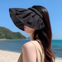 防晒帽女遮阳帽 全脸防晒防紫外线UPF50+沙滩帽 可折叠大檐太阳帽  黑色