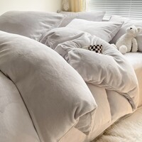 J.H.Longess 厚实保暖纯色双拼牛奶绒高克重秋冬加绒床上四件套 米灰/LJR 1.8床 床单款 (被套200*230cm) 套件