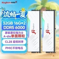 金百达(KINGBANK)32GB(16GBX2)套装 DDR5 6000 台式机内存条海力士A-die颗粒 白刃RGB灯条 C28 AI电脑配件