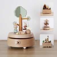 木易Mui原木音乐盒装饰摆件天空之城火车旋转古典八音盒新年礼物手工制作 荡秋千兔子《千与千寻》