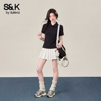 班尼路S&K短袖polo衫女夏季珠地透气亲肤面料潮流休闲运动上衣服正肩t恤 黑#纯色 S