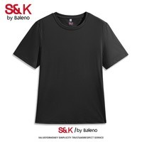 班尼路S&K系列短袖T恤女装浅蓝凉感休闲亲肤长城格正肩上衣服女2026夏季 黑-纯色 M