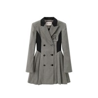 太平鸟春季拼色西装式连衣裙A5FAD1B42 黑色纹样 M