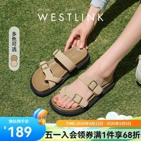 西遇（Westlink）厚底勃肯凉拖鞋女外穿夏季新款平底夹脚海边超火沙滩鞋 卡其色 付款20天 35 (225)
