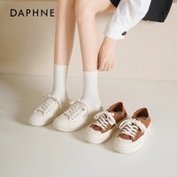 达芙妮帆布鞋女2026新款夏季软底可踩跟板鞋休闲白鞋通勤简约帆布鞋ZJ 棕色 35