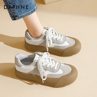 达芙妮厚底增高德训鞋女2026春季新款软底舒适不累脚通勤百搭休闲鞋 白灰色 37
