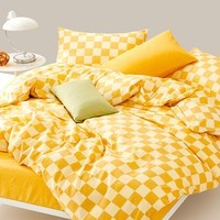 水星家纺出品百丽丝床上三/四件套100%纯棉 全棉印花套件 被套床单枕套 佐伊(山杨黄&100%全棉) 1.2米床， 床单款 被套150*210cm