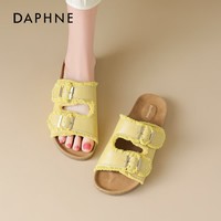 达芙妮厚底拖鞋女2026新款夏季休闲复古时尚百搭外出一字沙滩拖鞋 黄色 37