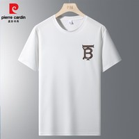 皮尔卡丹短袖t恤男士2025夏季圆领半袖体恤潮流休闲打底衫上衣 白色 M