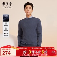 雅戈尔(YOUNGOR)毛衫男士秋冬青年男毛衫半高领毛衣羊毛混纺面料羊毛衫 蓝色VYHR619968HBA M (100)