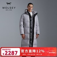 WOLSEY长款PolarX鸭绒服男户外拒水防风寒保暖连帽面包服加厚外套 银灰色 XL 180