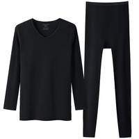 三枪（THREEGUN）[2件]保暖内衣女纯棉V领柔软透罗纹高弹秋衣秋裤秋冬季抗静电 【V领上衣+裤子】黑+黑 L