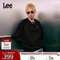 Lee25秋冬新品舒适版圆领印花Logo插肩袖设计男女同款长袖卫衣潮 黑色（尺码偏大，拍小一码） L