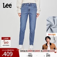 Lee【张凌赫代言】商场同款413标准小直脚磨毛中蓝色显瘦女牛仔裤 中蓝色 26