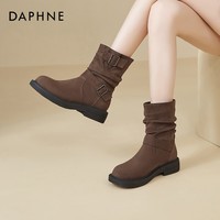 达芙妮美拉德短靴女2025新款秋季厚底皮带扣西部牛仔靴增高马丁靴 棕色 37