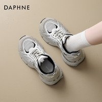 达芙妮老爹鞋女款2026新款春季透气鞋子厚底增高轮胎底休闲运动鞋 灰黑色 37