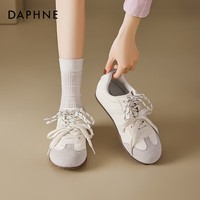 达芙妮平底德训鞋女2025新款轻便软底板鞋复古百搭阿甘休闲鞋女 米色 38