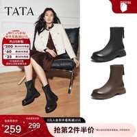 他她（TATA）加绒靴子女2025黑色时装靴法式切尔西靴厚底复古短靴CE701DZ5 黑色（单里） 39