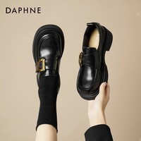 达芙妮厚底乐福鞋女2025新款秋季英伦风小皮鞋百搭复古魔术贴单鞋女JD 黑色-主图款 4cm跟高 35