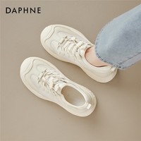 达芙妮厚底运动鞋女2026新款春季增高显脚小透气休闲鞋徒步登山鞋 米色 37