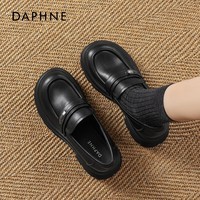 达芙妮厚底乐福鞋女2025秋冬季新款复古学院风一脚蹬单鞋英伦小皮鞋 黑色 37