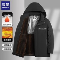 罗蒙（ROMON）男士棉衣外套2025冬季保暖中长款连帽加绒加厚棉服男装袄子 黑色 XL (建议130-145斤）