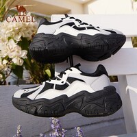 骆驼老爹鞋男[星云]软底休闲增高复古老爹鞋女 K24B097022，黑白/鱼子灰 ，女 38