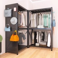 峰阳货架衣帽架 落地开放式衣架 卧室家用出租房用衣柜洞洞板挂衣柜子 黑色衣架副架（不能单独使用） 150x60x200cm