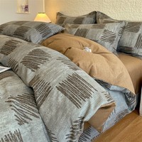 索隆加厚秋冬磨毛四件套棉质床单加厚被套冬季保暖套件 KL/米卡格-灰 1.5床 床单款 (被套200*230cm) 套件