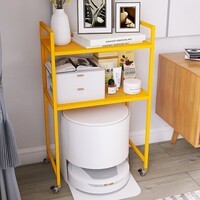 峰阳货架 扫地机器人上方置物架 带轮子可移动 落地二层家用方管架子 幸运黄色 方管型50*30*83cm