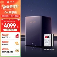 极空间私有云Q4双擎版 8T四盘位NAS智能AI娱乐影音办公网络存储服务器(内置2块希捷酷狼 4TB硬盘)免安装