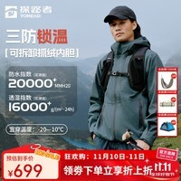 探路者（TOREAD）三合一套绒冲锋衣女防水防油防污夹克户外登山秋冬外套男女同款 男女通款-迷踪绿 M