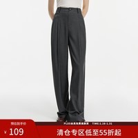 范思蓝恩高腰宽松直筒休闲裤女秋冬季2024新款通勤百搭裤子14335 灰色 M