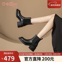 金利来（Goldlion）【新年礼物】女靴秋冬粗跟圆头松紧套筒切尔西靴G608440006黑色39