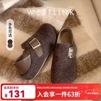 西遇（Westlink）毛呢勃肯鞋女2025新款秋冬两穿一脚蹬加绒棉鞋内增高毛毛鞋 咖色 35