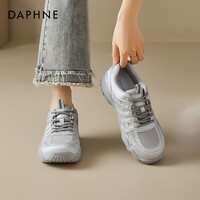 达芙妮户外登山鞋女2025新款透气休闲小白鞋软底不累脚运动鞋 银色 37