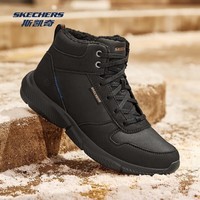 斯凯奇（Skechers）秋季新款男士绑带高帮鞋舒适保暖加绒柔软舒适鞋子 全黑色/BBK 42
