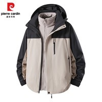 皮尔卡丹三合一冲锋衣可卸帽新款秋冬户外加厚防风防水高品质冲锋衣男女款 卡其色 【6608】 S 【三合一】