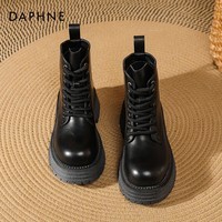 达芙妮官方厚底马丁靴女2025秋季新款显高显瘦靴棕色复古英伦风短靴LP 黑色【跟高4cm】 36