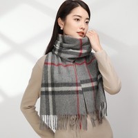 达芬奇密码羊毛围巾女士春秋款英伦格子围脖保暖披肩女生礼物 灰格 180*30cm