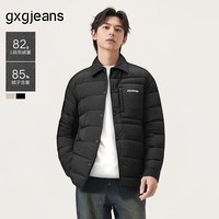 gxgjeans男装 2024年冬季卡其色宽松休闲衬衫领轻薄羽绒服 黑色 M (170)