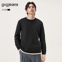 gxgjeans男装 假两件休闲时尚打底圆领毛衣针织衫 25年冬新品 黑色 预售1月22日发 L (175)