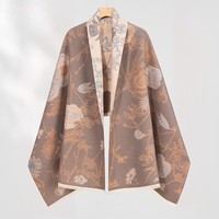 达芬奇密码女性保暖加厚大围巾办公室午睡披肩毛毯防寒节日送妈妈礼物 锦花秀草 浅咖