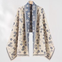 达芬奇密码女性保暖加厚大围巾办公室午睡披肩毛毯防寒节日送妈妈礼物 秋日温柔 雾蓝