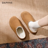 达芙妮加绒勃肯鞋女2025新款冬季包头半拖鞋加厚保暖一脚蹬厚底棉鞋QJ1 卡其色【 主图款 3cm加绒显高】 35