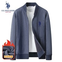 U.S. POLO ASSN.保罗开衫卫衣男士秋冬加绒保暖百搭麂皮绒棒球领夹克外套男 蓝灰 M